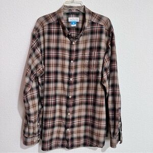 Columbia Brown & Tan Checked Plaid Cotton Button Front Long Sleeve Shirt XL